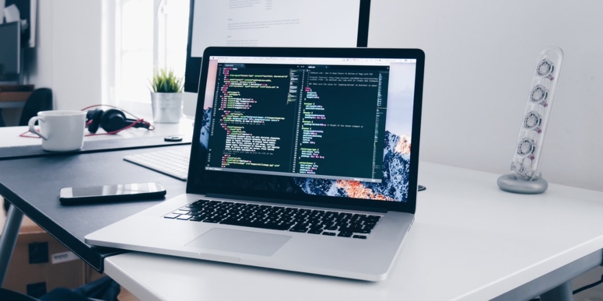 Laptop white desk mobile phone 