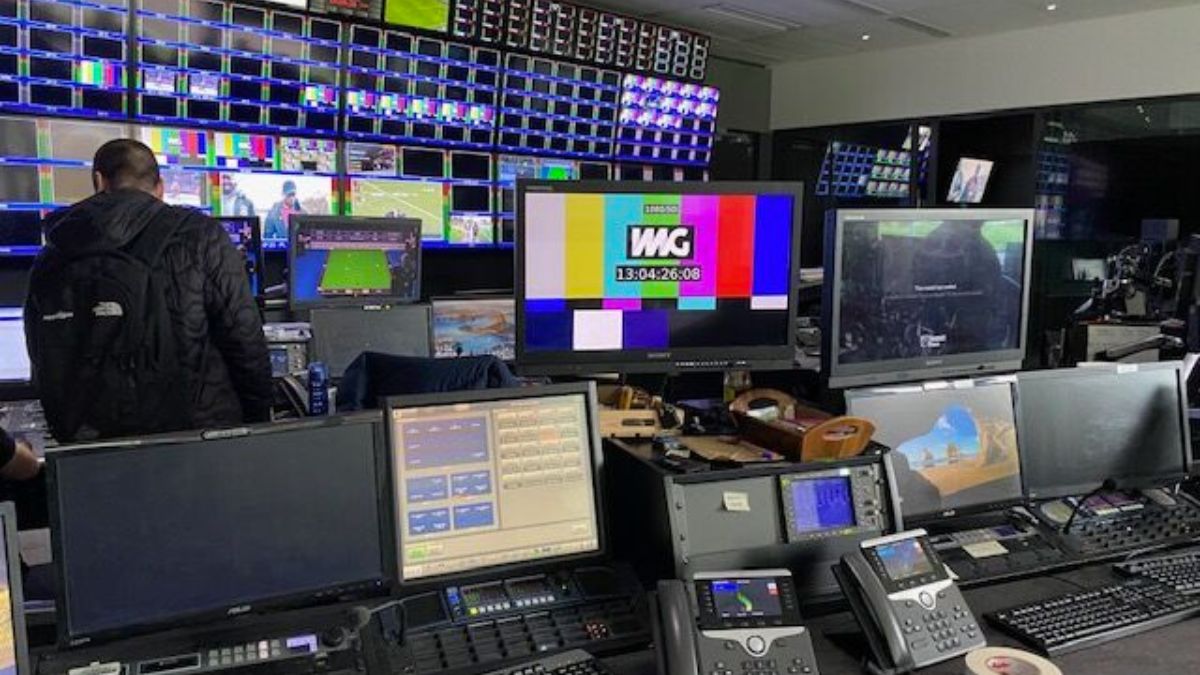A range of TV monitors, one with the logo of IMG